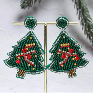 Betsey Johnson Christmas Tree Green Beaded Earrings